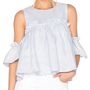 JOA ruffle cold shoulder top